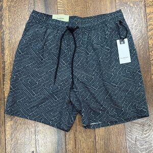 Goodlife Textured Black & White Drawstring Swim Shorts